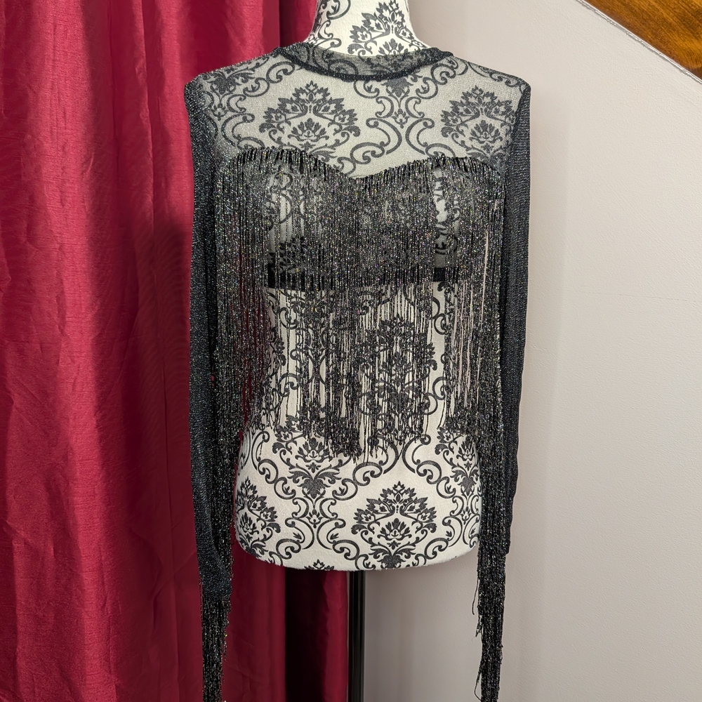 5 Piece Black Fringe Clothing Lot - Romper, Tops, Vest & Shorts- Small/26 - Picture 8 of 13